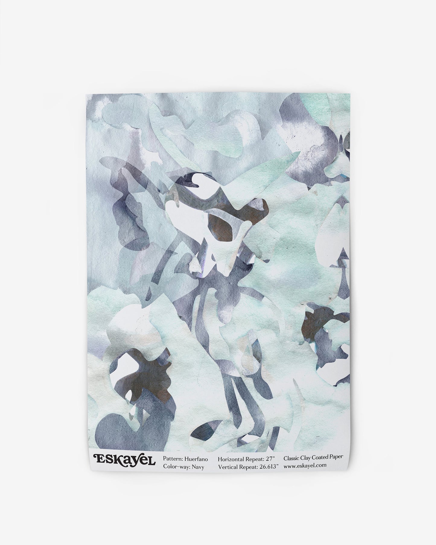 A navy Huerfano Wallpaper Sample with a bird on it