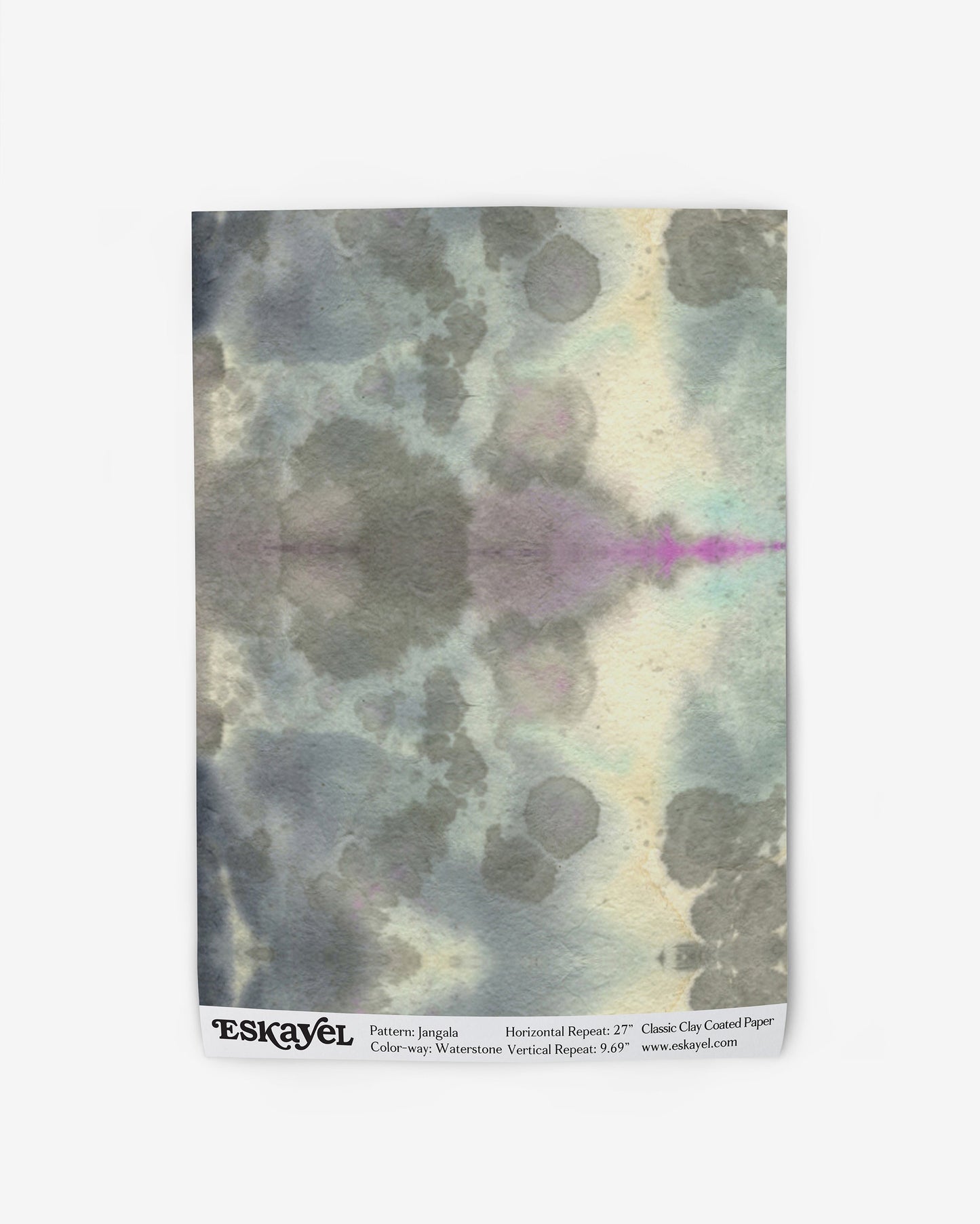 A grey and purple Jangala Wallpaper Waterstone wallpaper with clouds on it