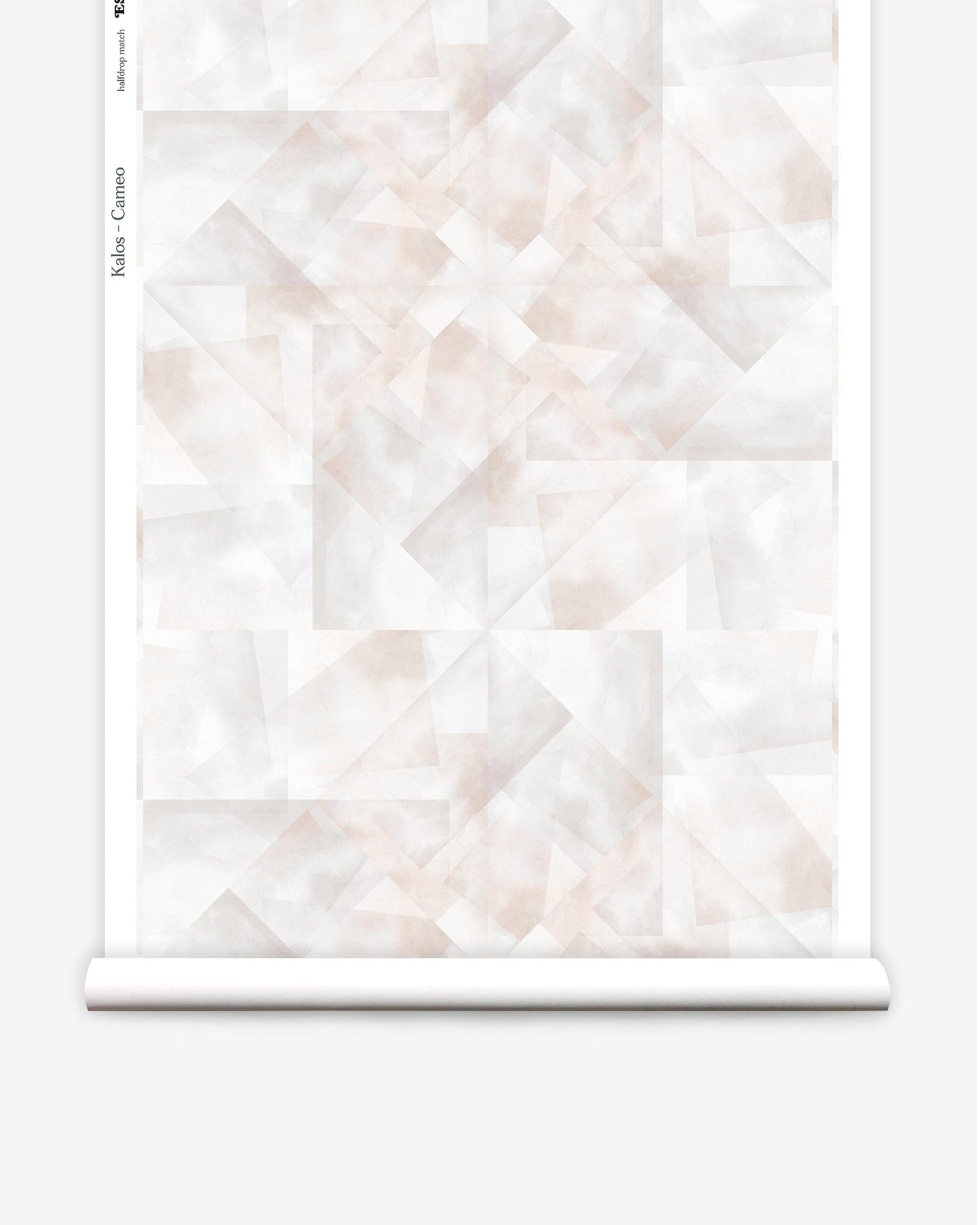 A roll of Kalos Wallpaper Cameo with a pink and white geometric pattern designed specifically for the Canadian Pacific Northwest