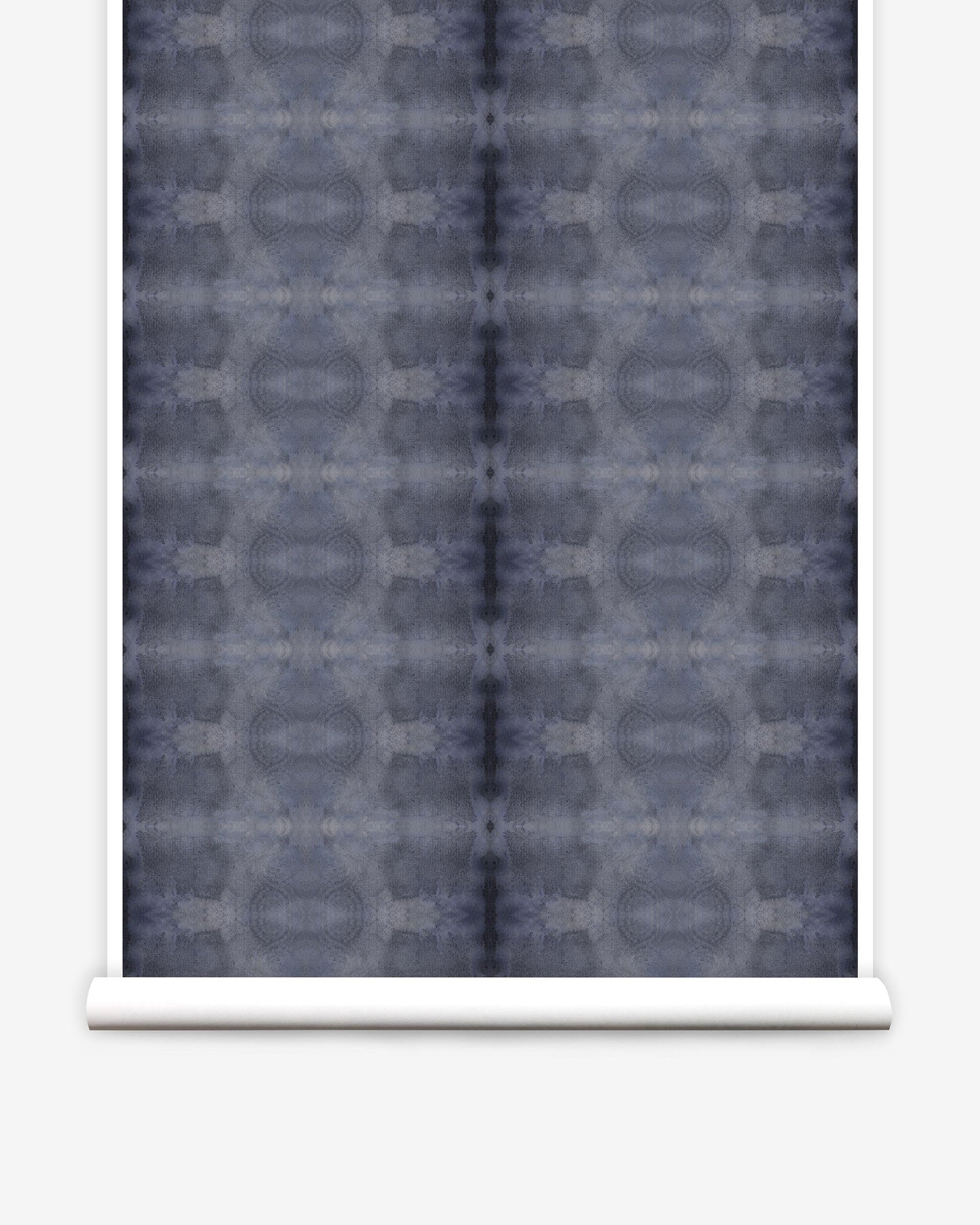 A Kusafiri Wallpaper Indigo with a pattern from the Era Collection
