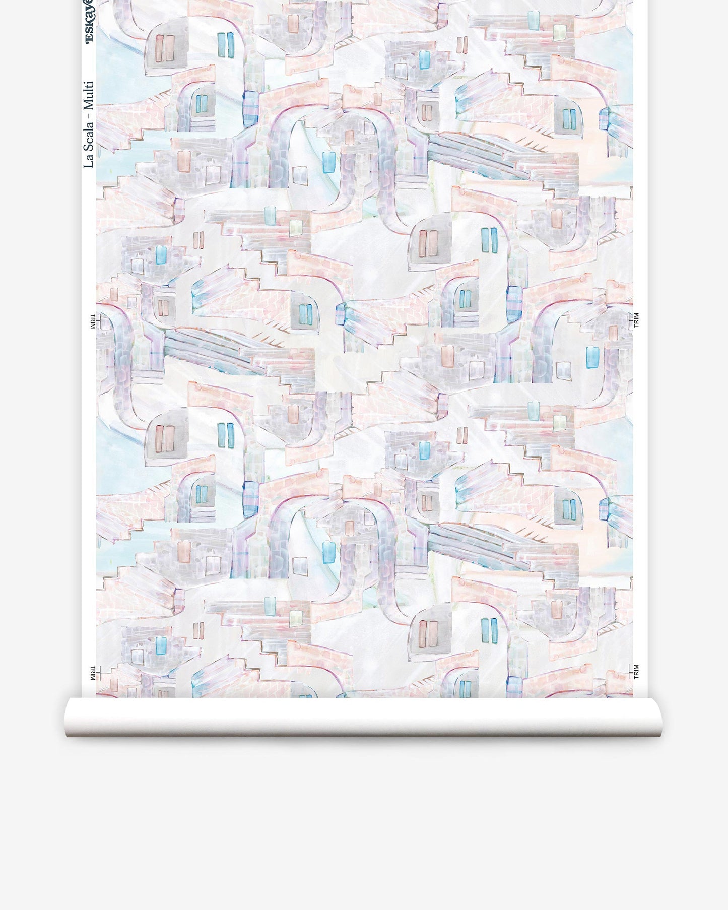 A La Scala Wallpaper Multi luxury wallpaper with a custom fabric design in pink and blue