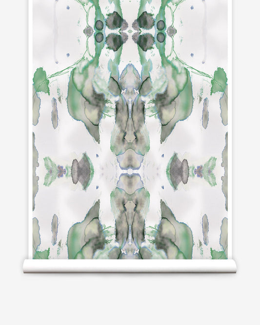 A roll of Madagascar Wallpaper Moss with a green and white pattern