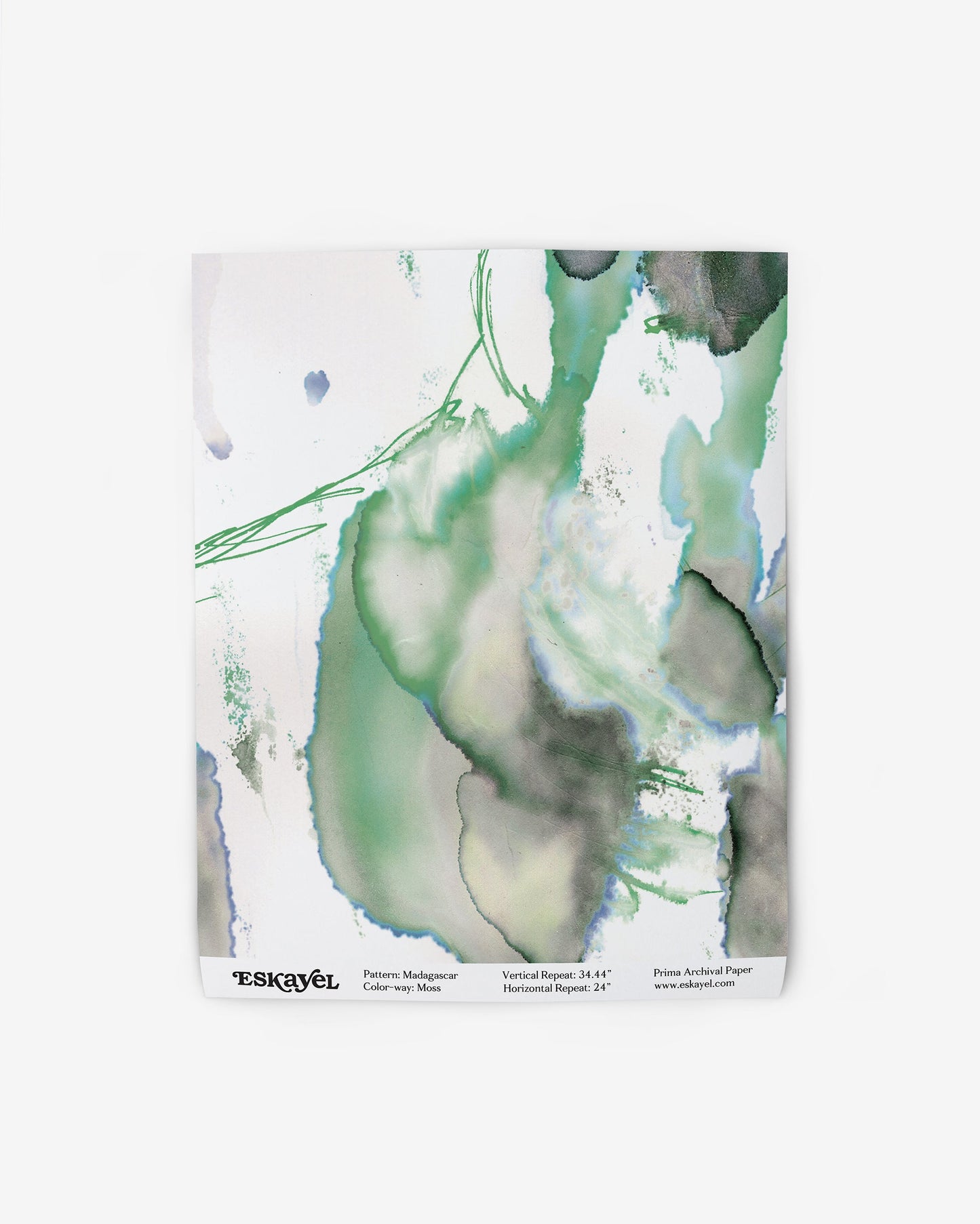An abstract painting on wallpaper showcasing Madagascar Wallpaper Moss fabricon wallpaper