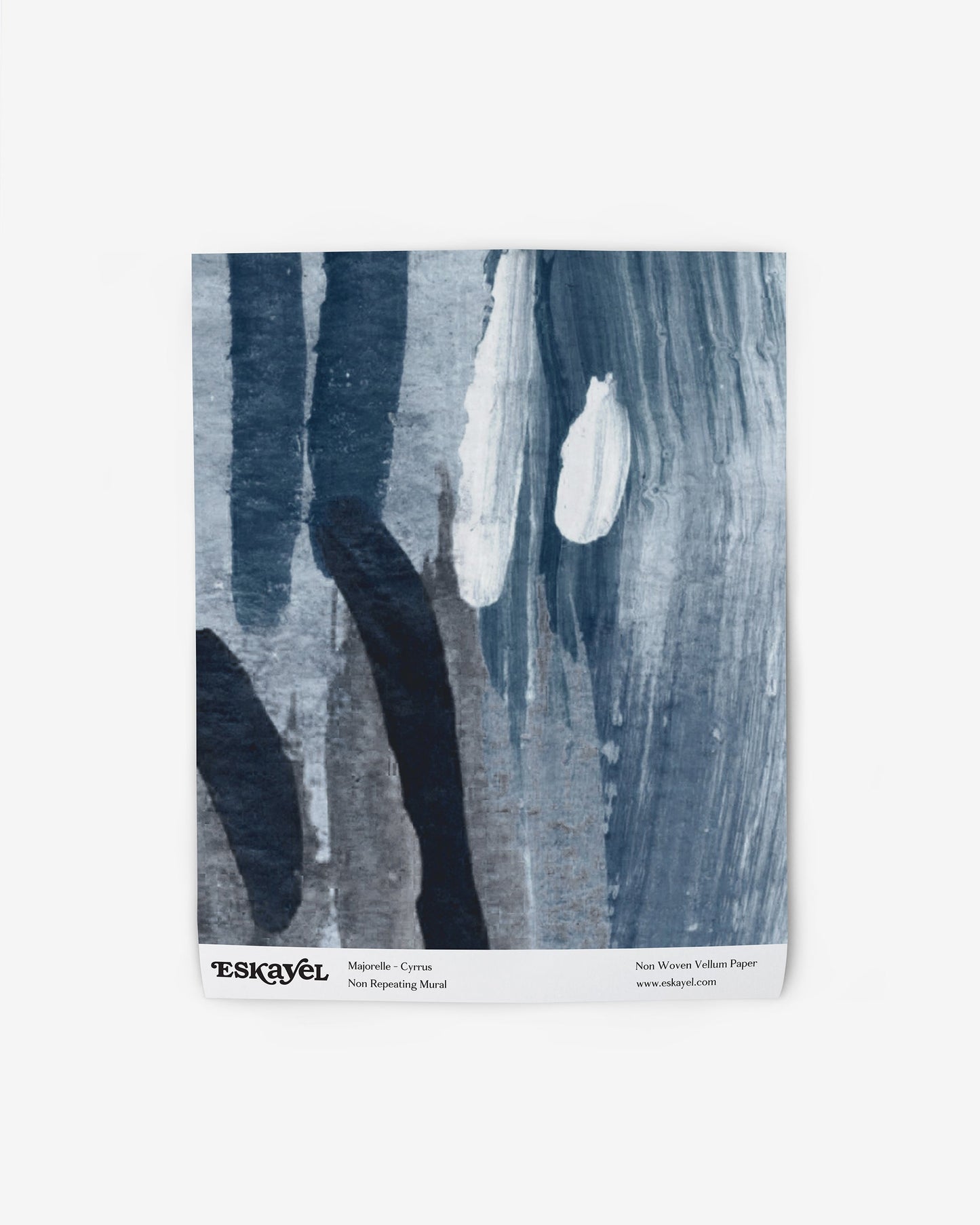 A blue and white Majorelle Wallpaper Sample Cyrrus painting on wallpaper