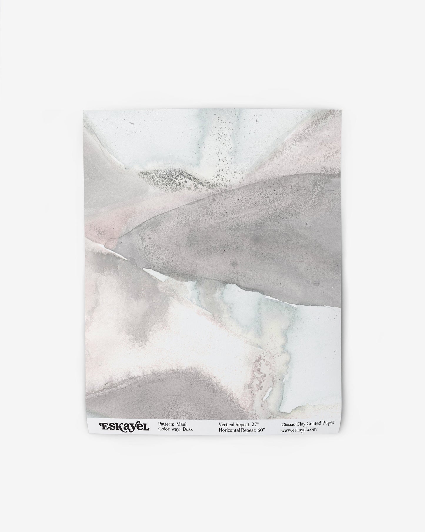 To a sample of the Mani Wallpaper Sample Dusk wallpaper with a pink and gray design, contact us