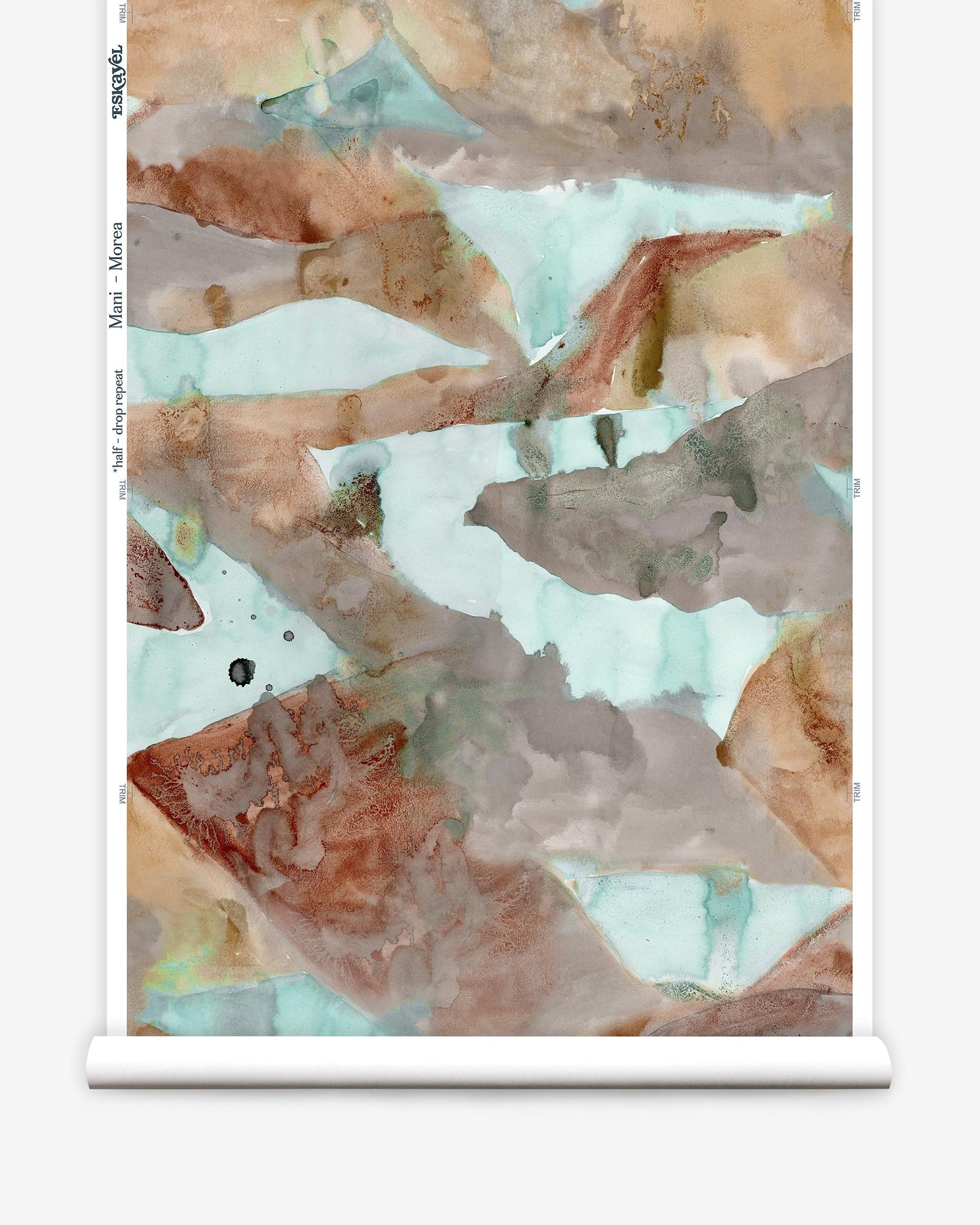 A Mani Wallwallpaper Morea painting on a roll of wallpaper with vibrant colorways