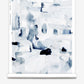 A blue and white watercolor painting on a roll of Medina Wallpaper featuring Marrakesh roofs