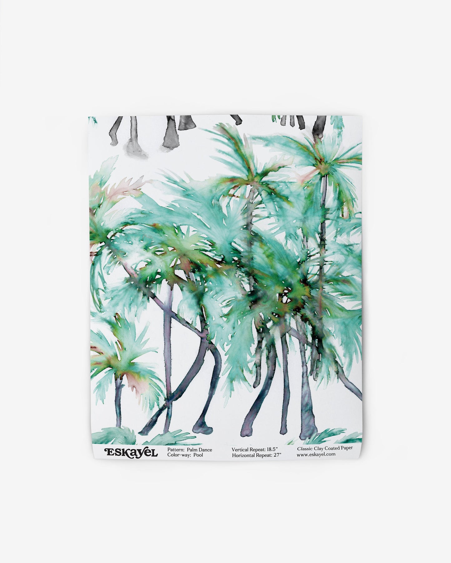 A watercolor painting of Palm Dance Wallpaper Pool on a fabric