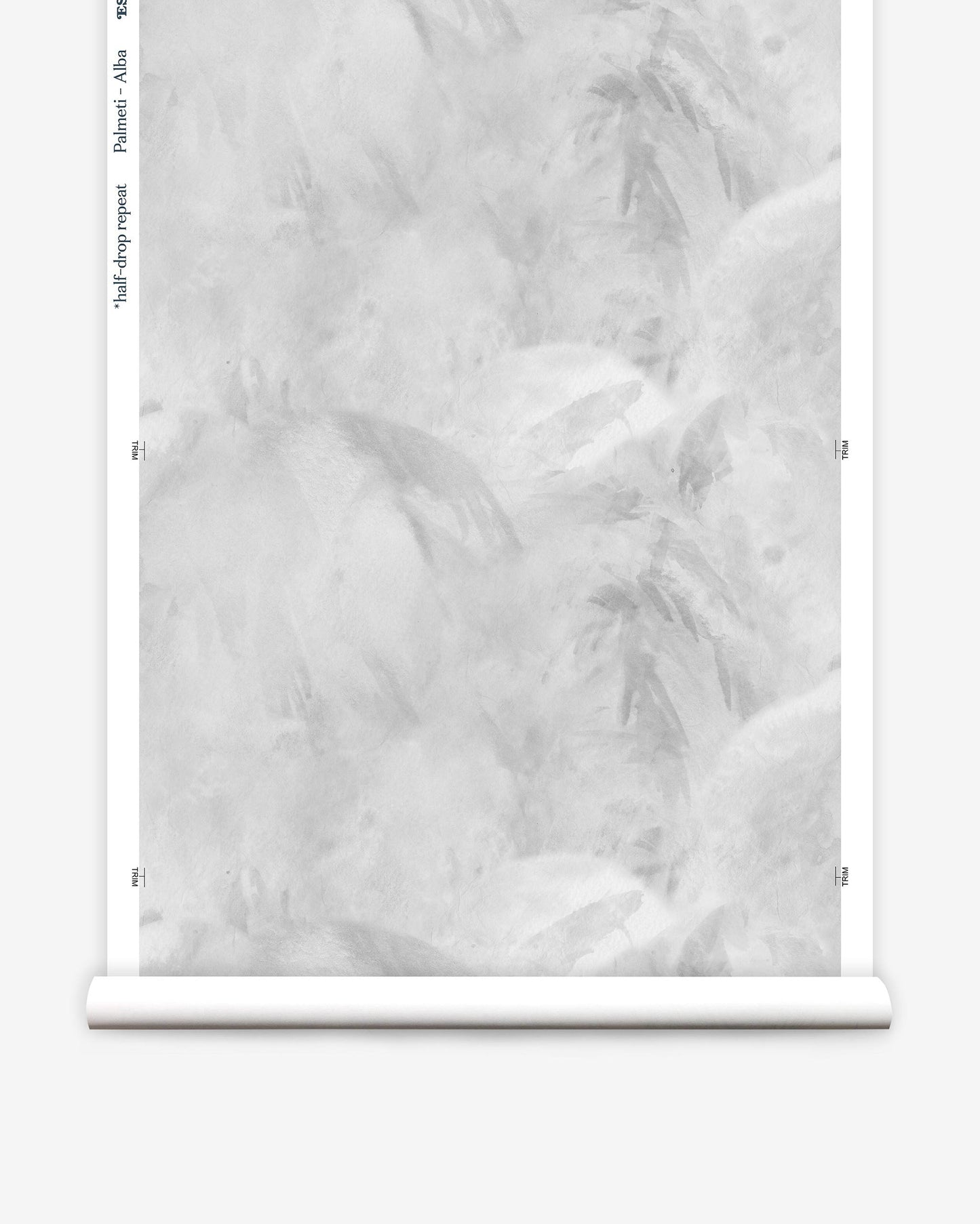 A roll of Palmeti Wallpaper Alba with a white and gray fabric pattern
