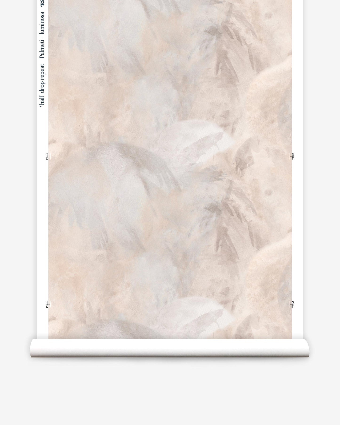 A roll of Palmeti Wallpaper Luminosa with a white and beige pattern