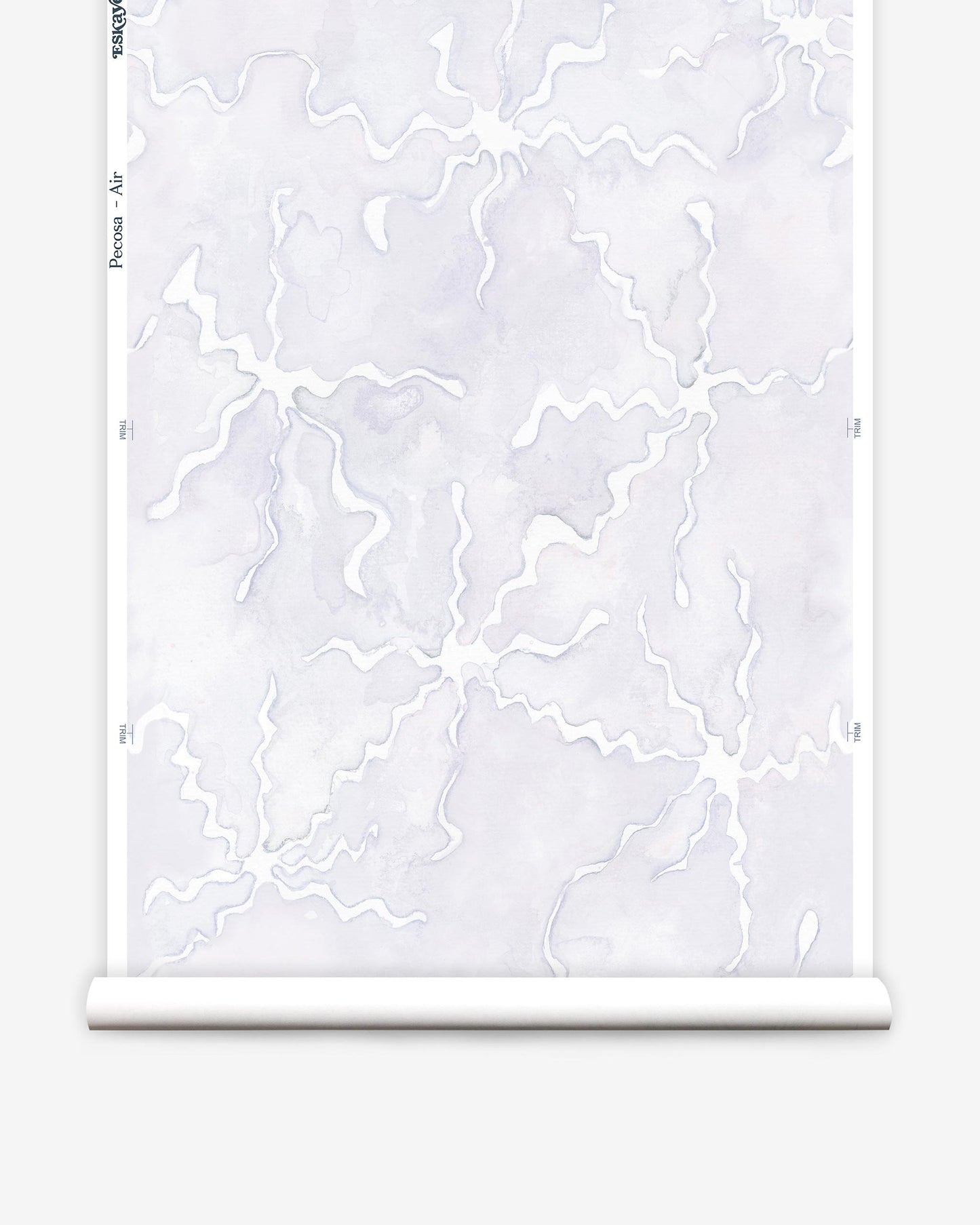 A roll of Pecosa Wallpaper Air with a white pattern and sun motifs created using resist dye techniques