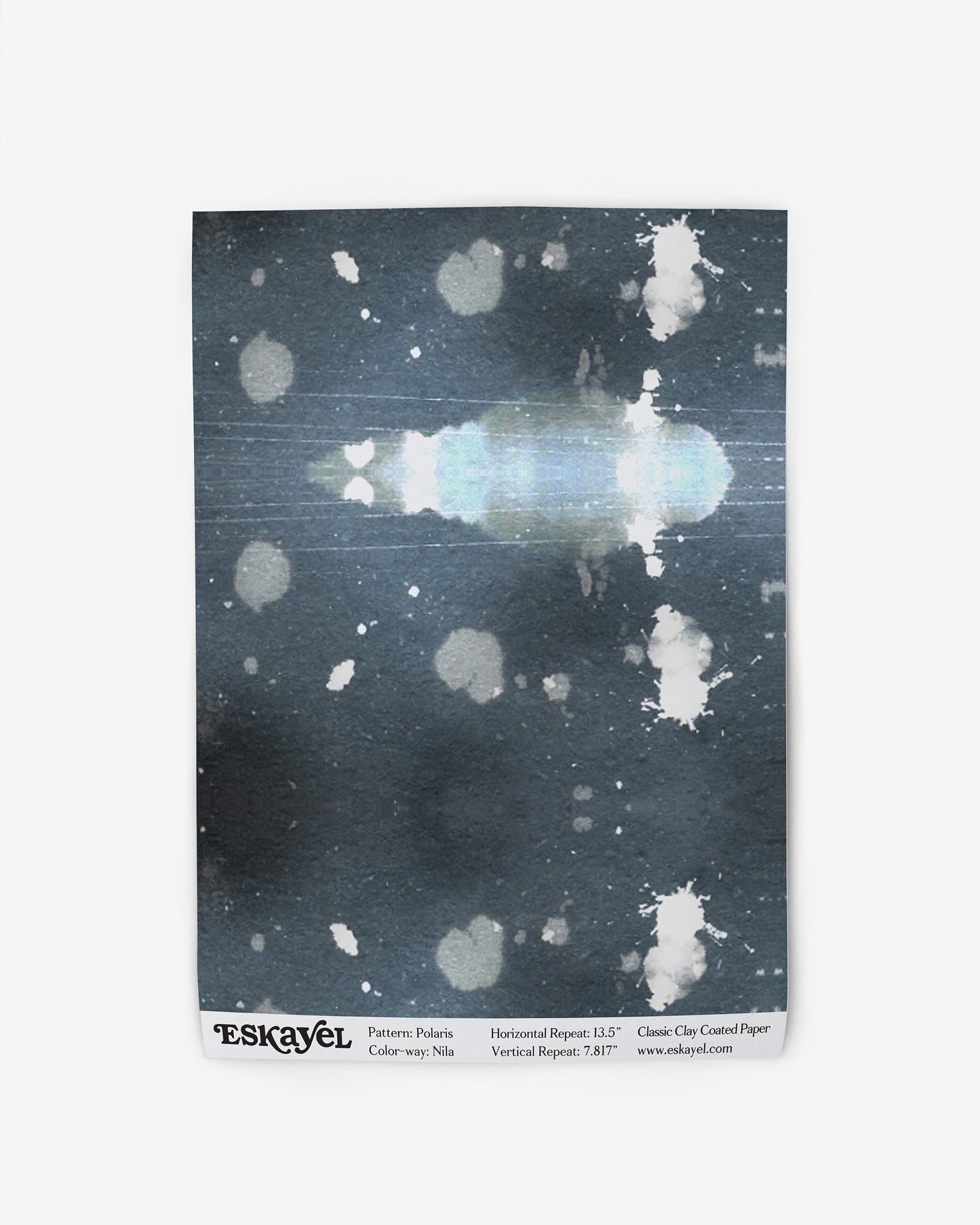To a sample of the Polaris Wallpaper Sample Nila with clouds on it