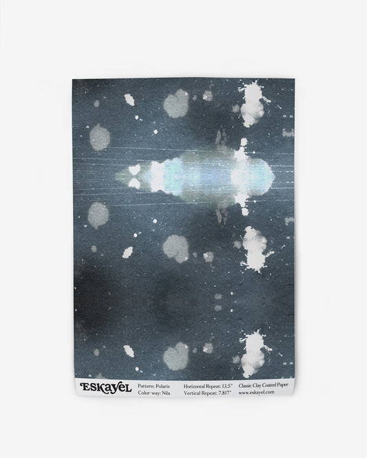 To a sample of the Polaris Wallpaper Sample Nila with clouds on it