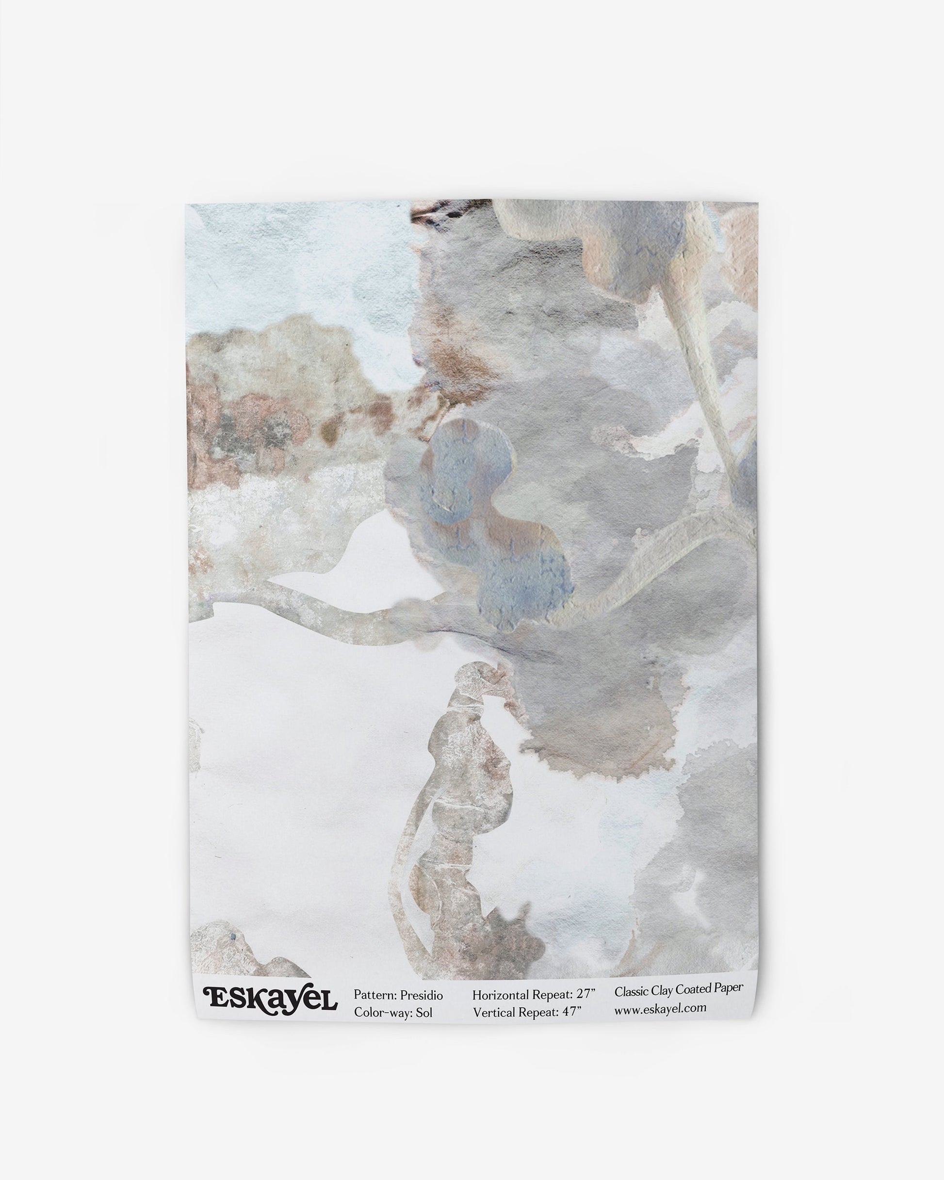 A Presidio Wallpaper Sample Sol wallpaper with a blue and white pattern on it