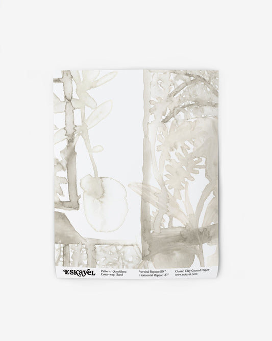 A white piece of paper with a Quotidiana Wallpaper Sample Sand can be ordered as a sample