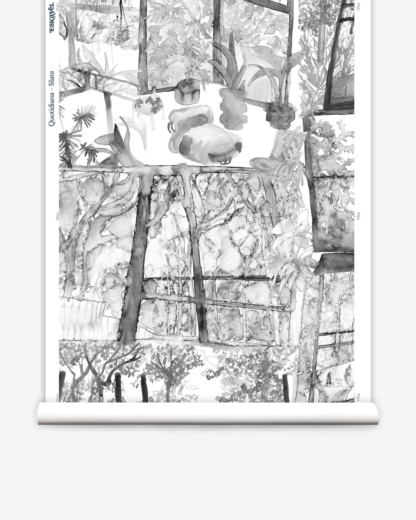 A black and white drawing of a tree that would make beautiful Quotidiana Wallpaper Slate