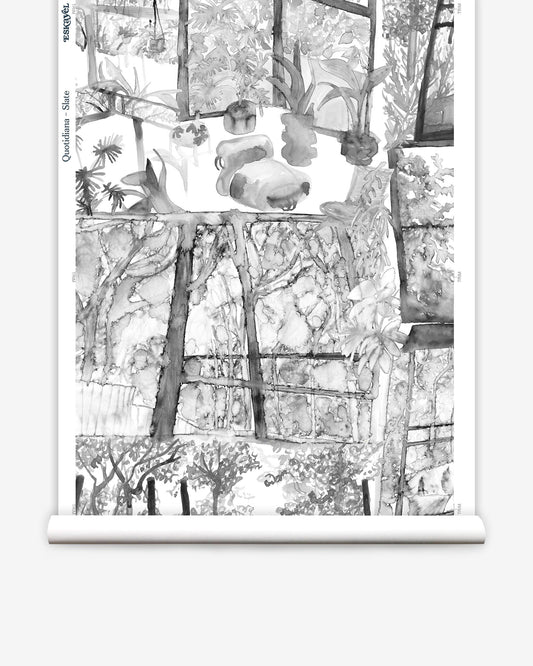 A black and white drawing of a tree that would make beautiful Quotidiana Wallpaper Slate