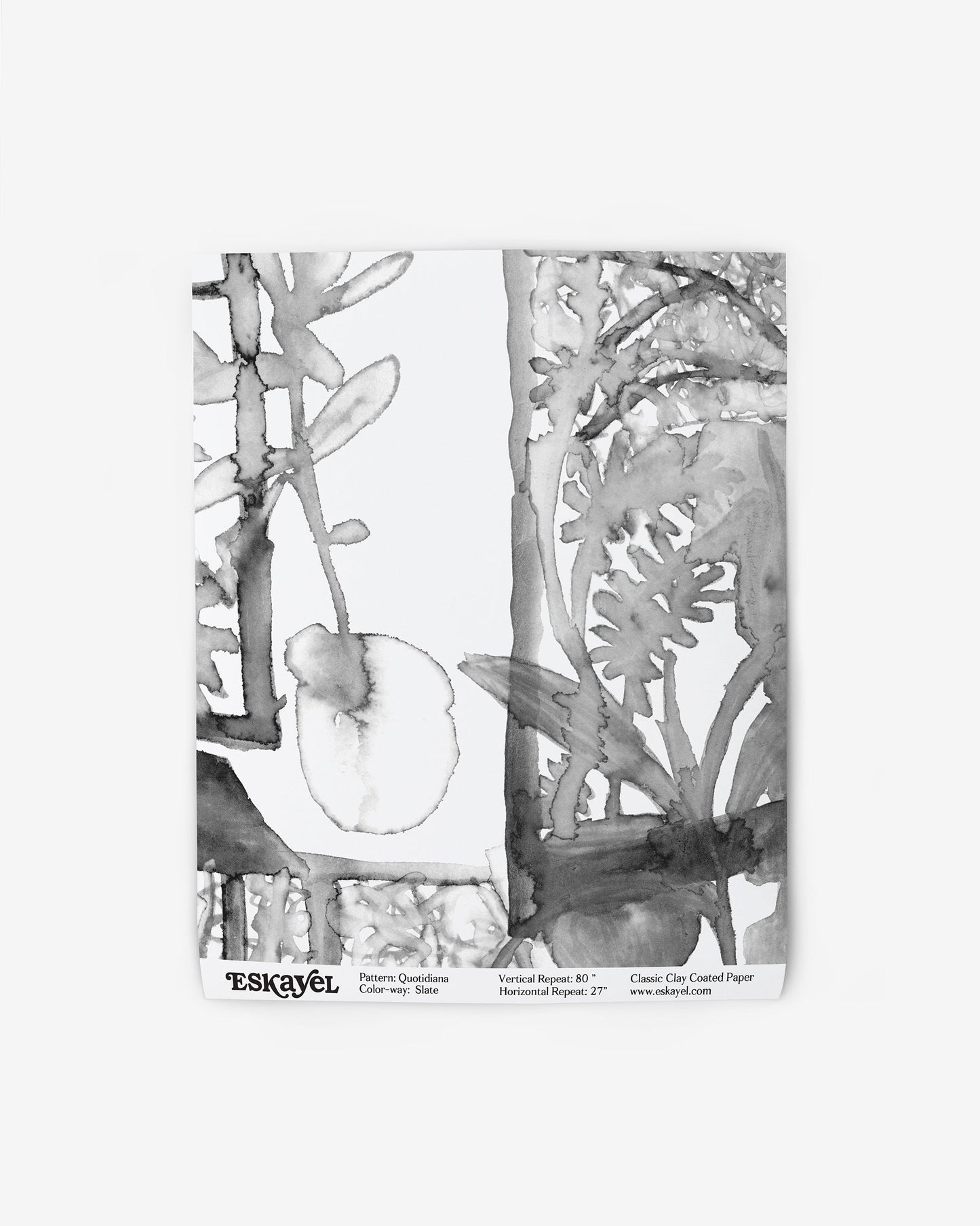 A black and white drawing of plants on wallpaper, ideal for Quotidiana Wallpaper Slate or a high-end fabric or colorwayon wallpaper