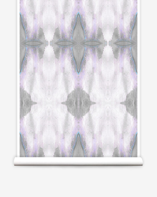 A roll of Ripple Wallpaper Amaranthine with a purple and gray colorway design