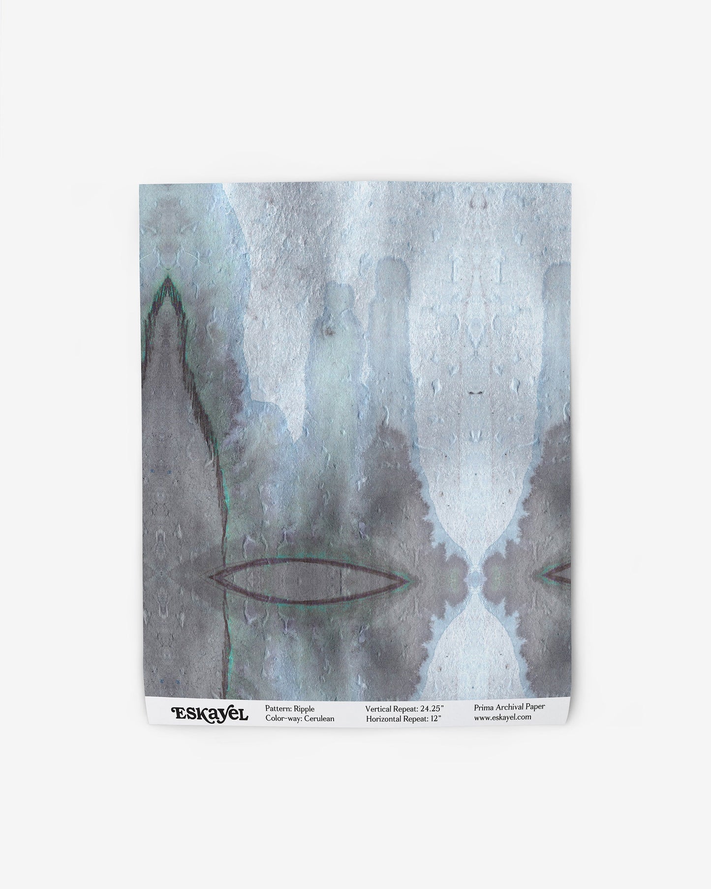 A blue and green abstract design on wallpaper creates a visually stunning Ripple Wallpaper Cerulean colorwayon wallpaper