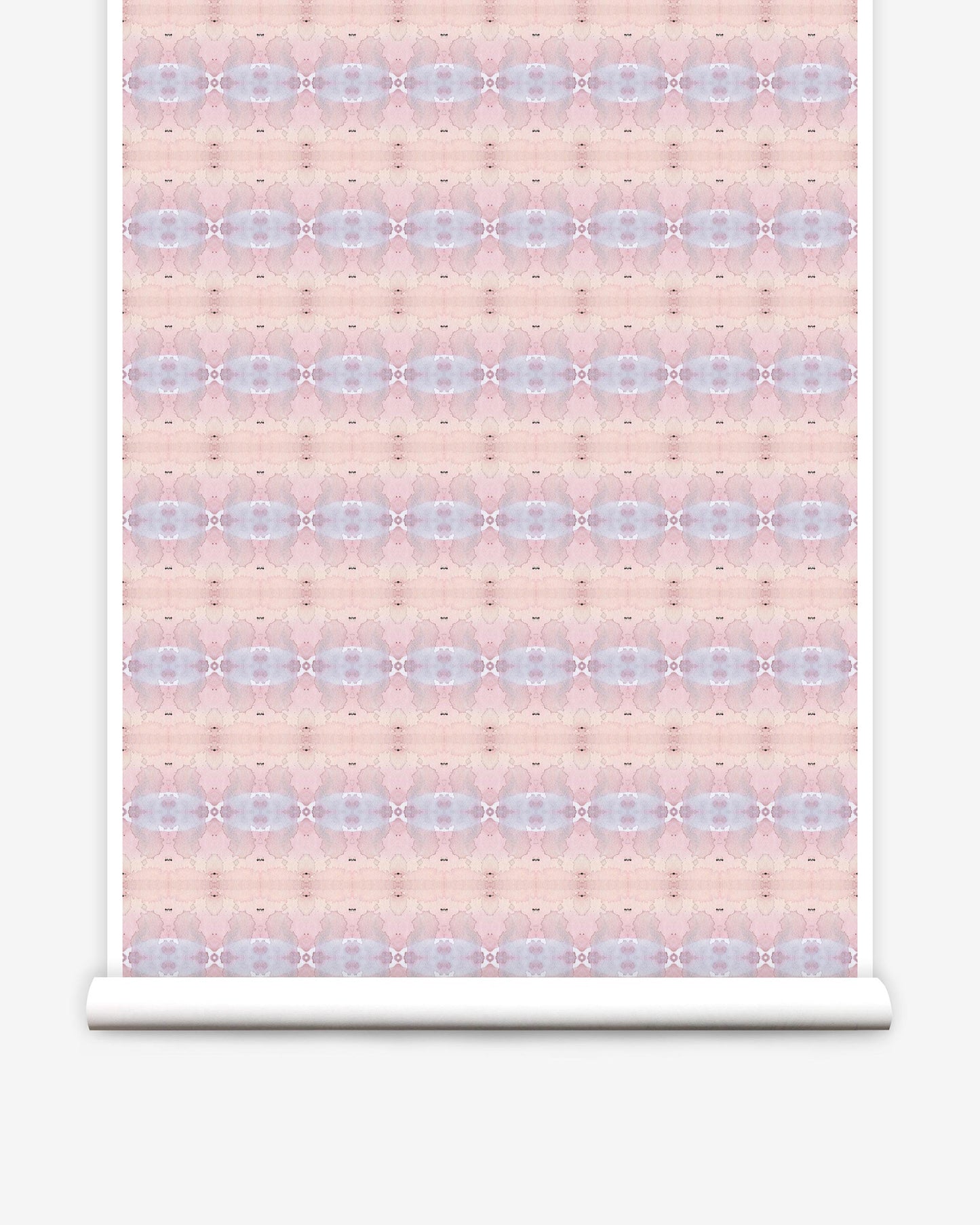 A pink and blue abstract pattern on wallpaper, inspired by the American West, the Setting Sun Wallpaper is reminiscent of a light raspberry hueon wallpaper