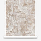 A roll of beige and brown wallpaper with a Souk Wallpaper Pausa-inspired pattern