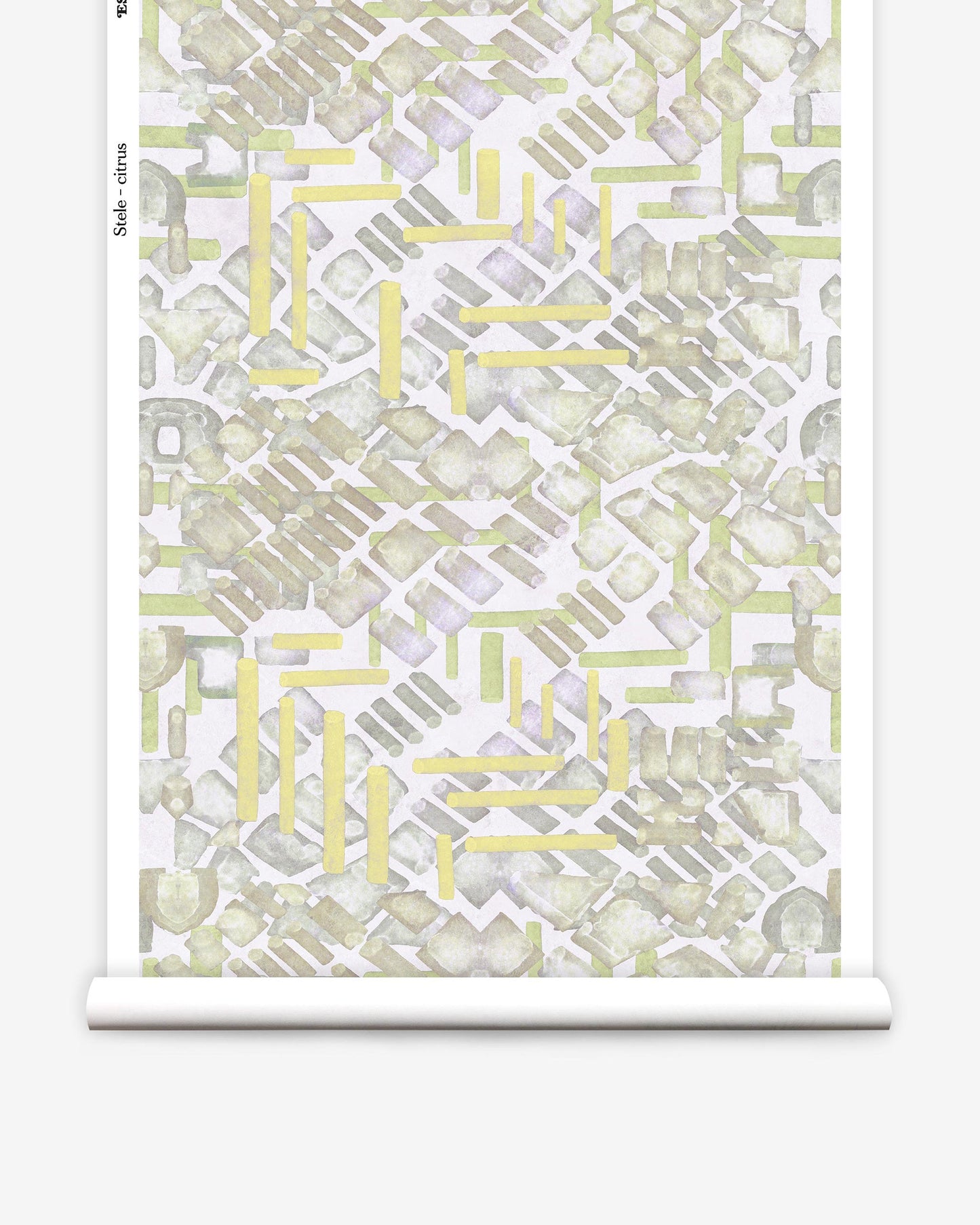 A roll of Stele Wallpaper Citrus with a geometric pattern on it