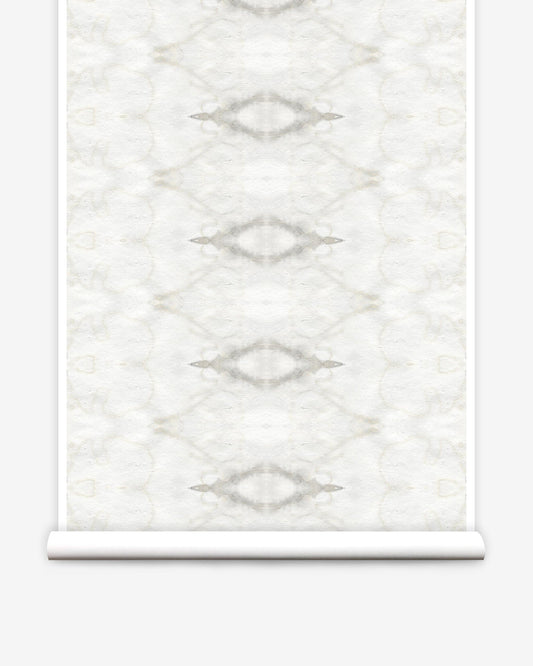 The Knitting Wallpaper in Cloud offers a luxury roll of white wallpaper with a geometric pattern