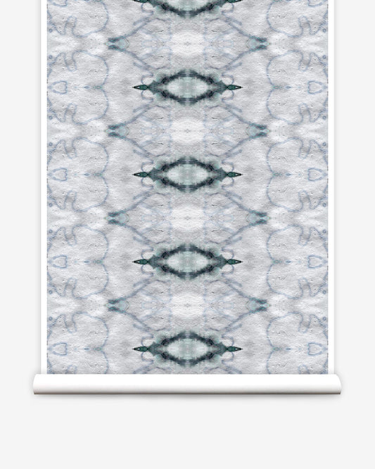 A luxury blue and white The Knitting Wallpaper with an abstract design, available in the Ocean colorway