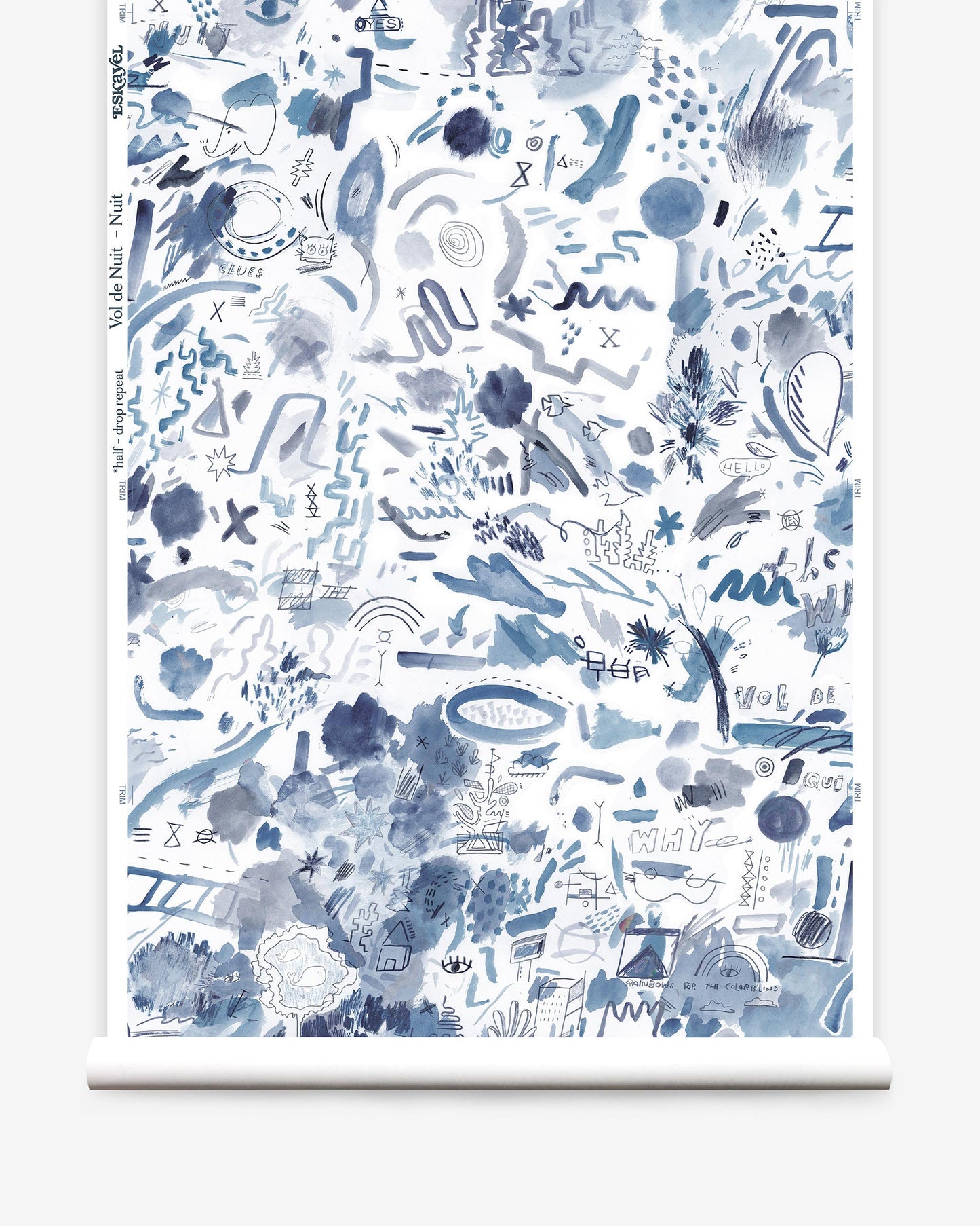 A blue and white watercolor print on wallpaper, perfect for Vol de Nuit Wallpaper enthusiastson wallpaper