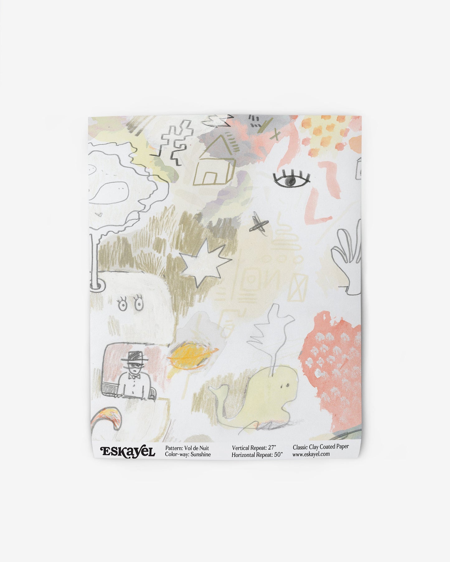 A wallpaper with a Vol de Nuit Wallpaper Sunshine drawing on luxury fabric