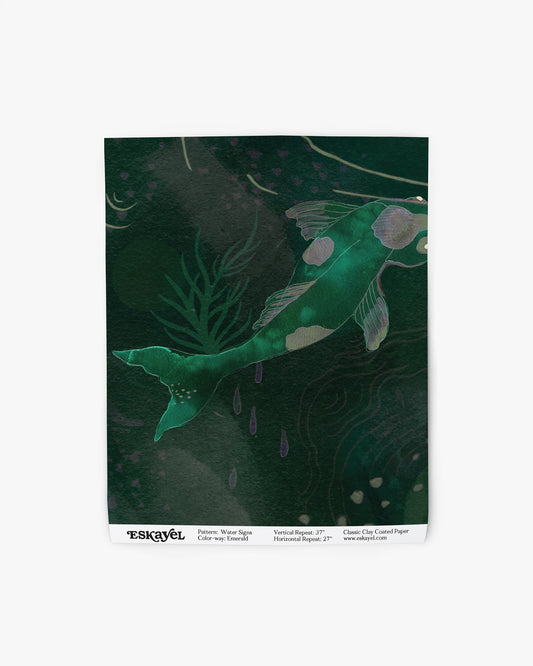A Water Signs Wallpaper Sample Emerald koi fish on a black background