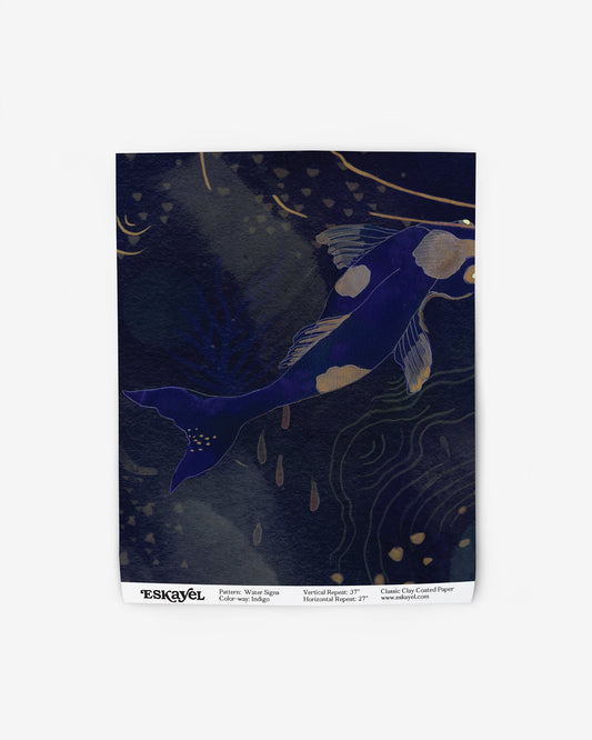 A Water Signs Wallpaper Sample Indigo koi fish on a blue background