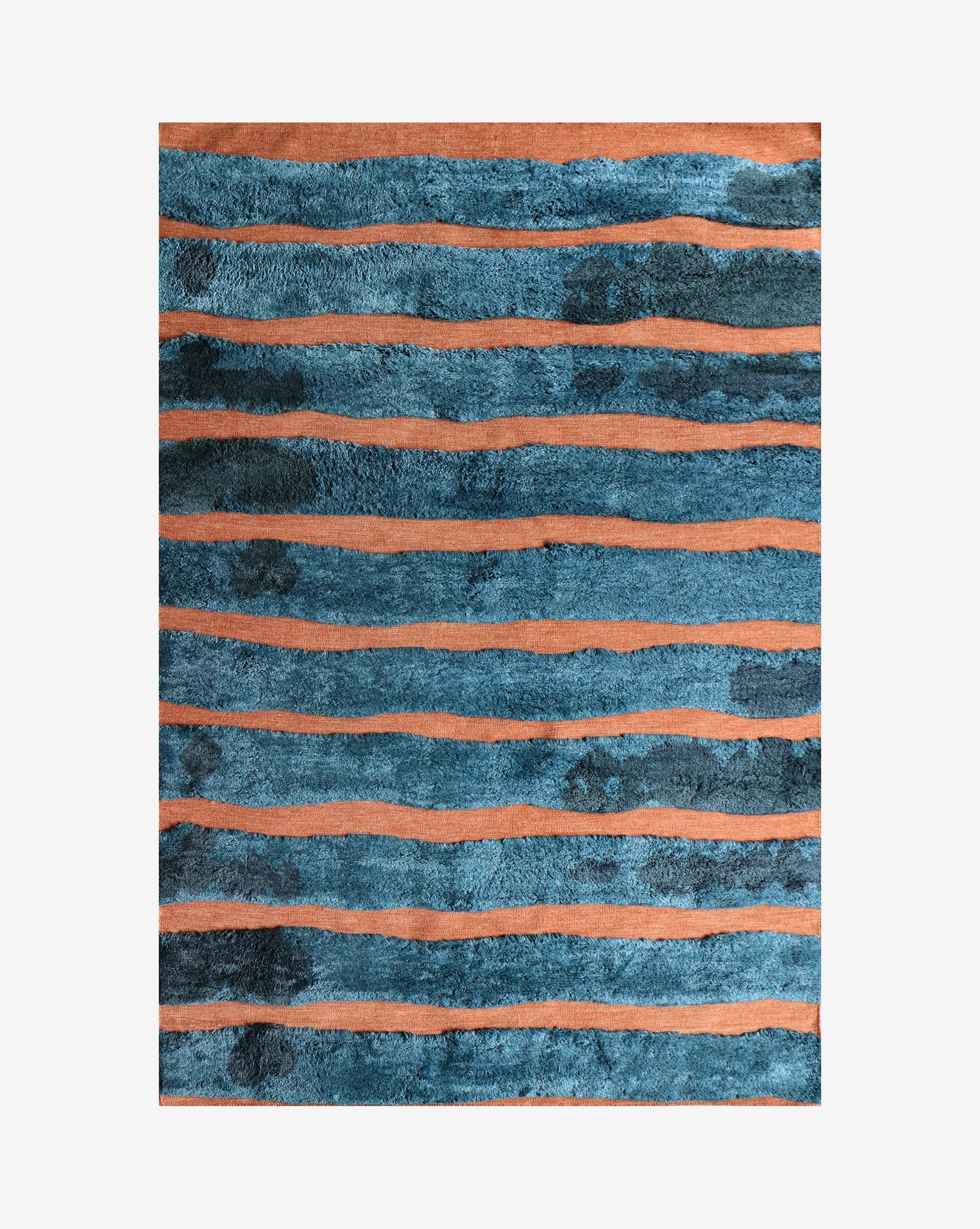 A Bold Stripe Hand Knotted Rug  Isthmus utilizing hybrid weaving techniques on a white background