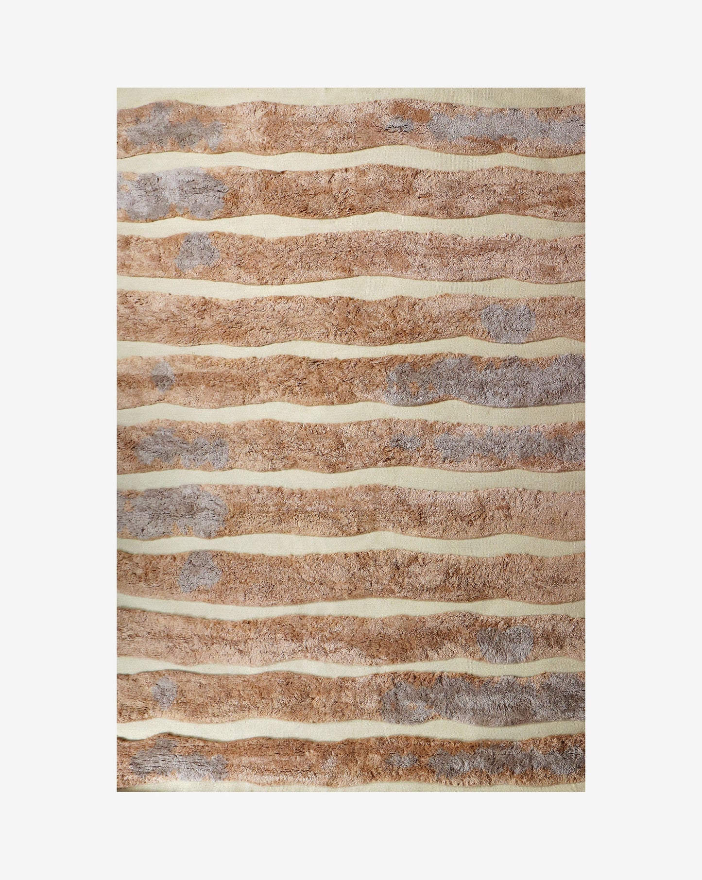 A Bold Stripe Hand Knotted Rug Sienna with bold stripes combined through hybrid weaving techniques on a white background
