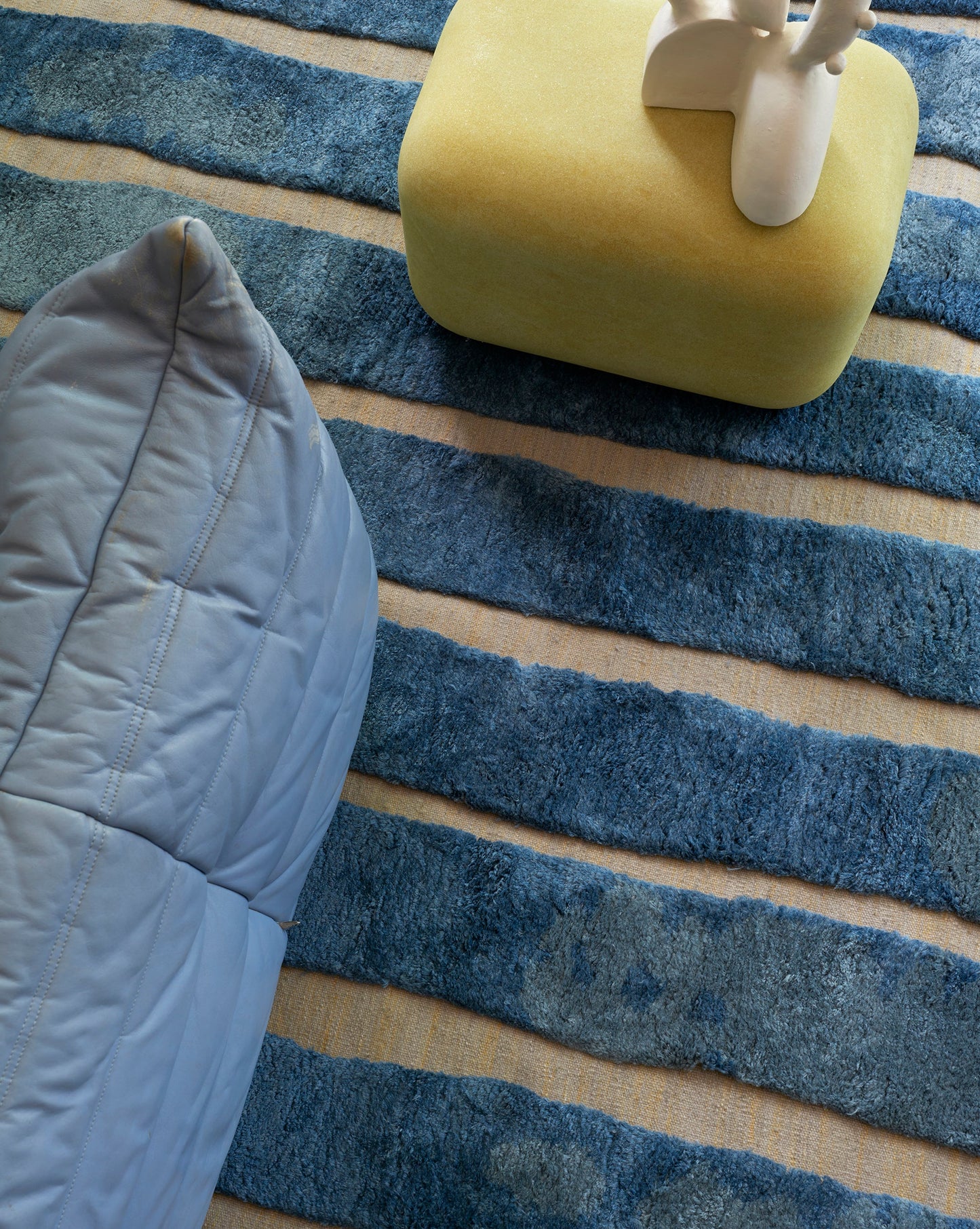 A blue rug with a Bold Stripe Hand Knotted Rug Thalassa