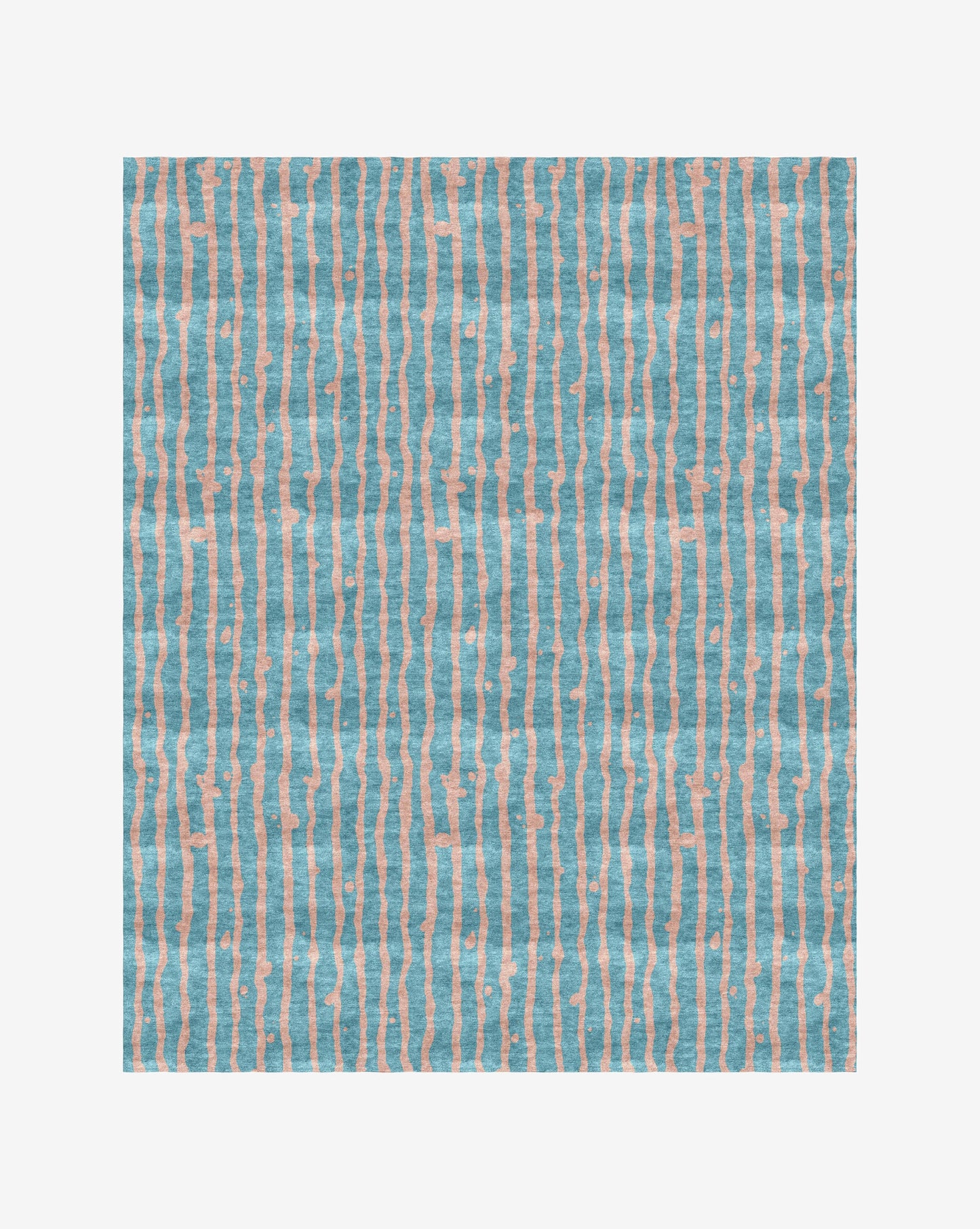 A Drippy Stripe Hand Knotted Rug  Morea with a blue and pink striped pattern on a white background
