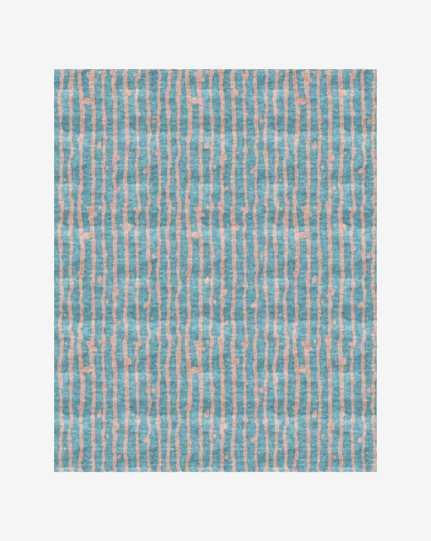 A Drippy Stripe Hand Knotted Rug Morea with a blue and pink striped pattern on a white background