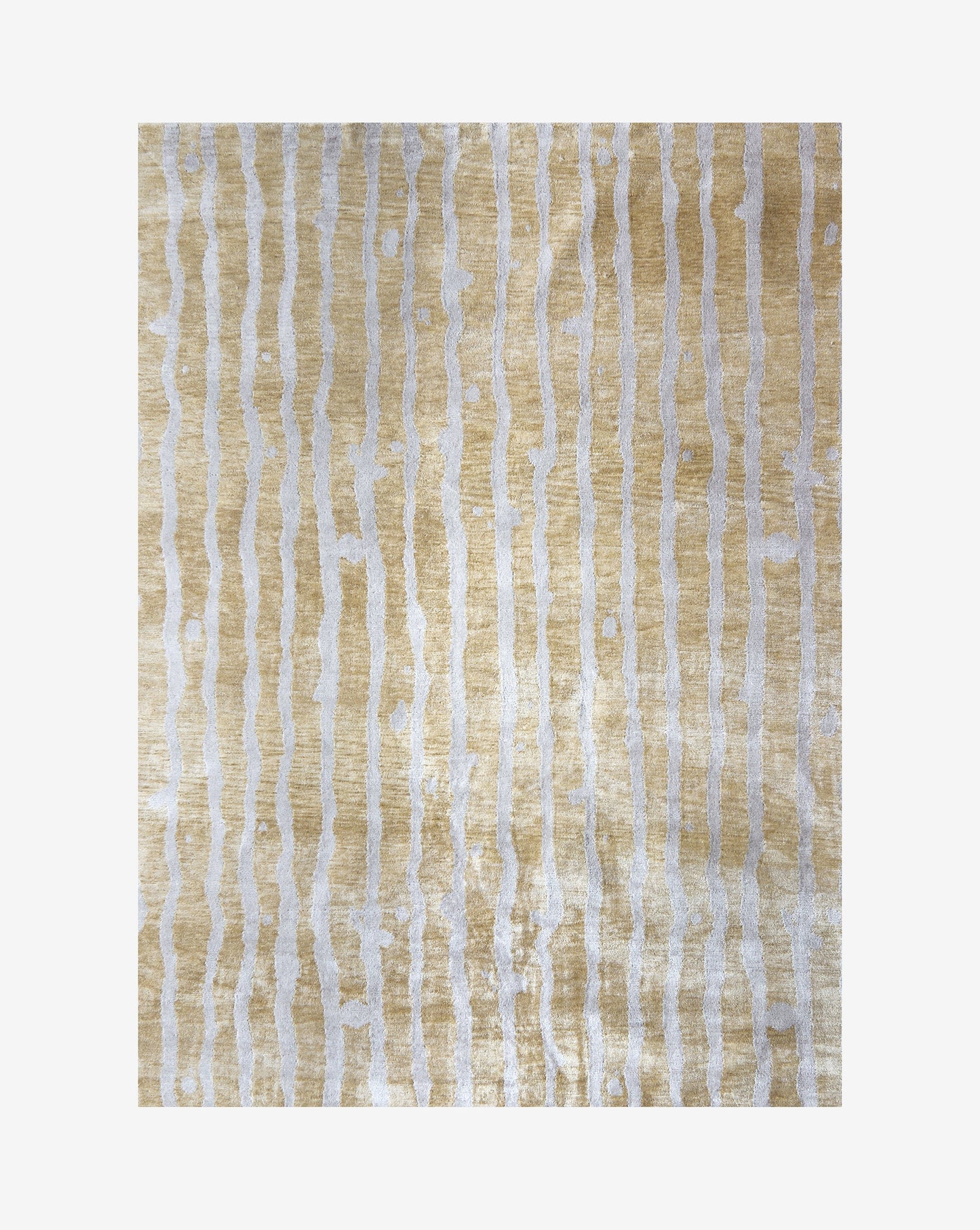 A Drippy Stripe Hand Knotted Rug Sage with bold contrasting colors and striped pattern on a white background