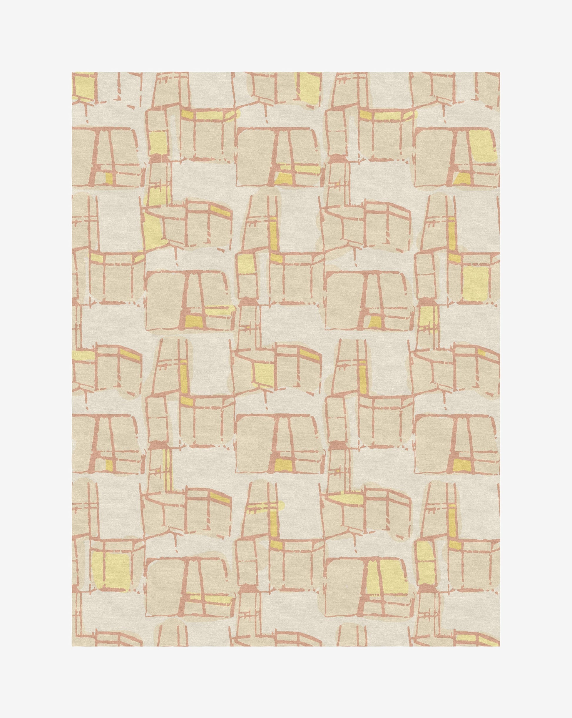 A beige and yellow Quotidiana Hand Knotted Rug  Ilios design on a white background
