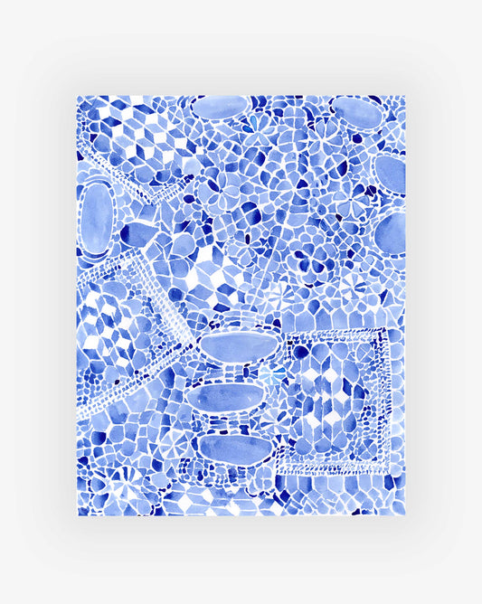 Blue mosaic pattern on a white background