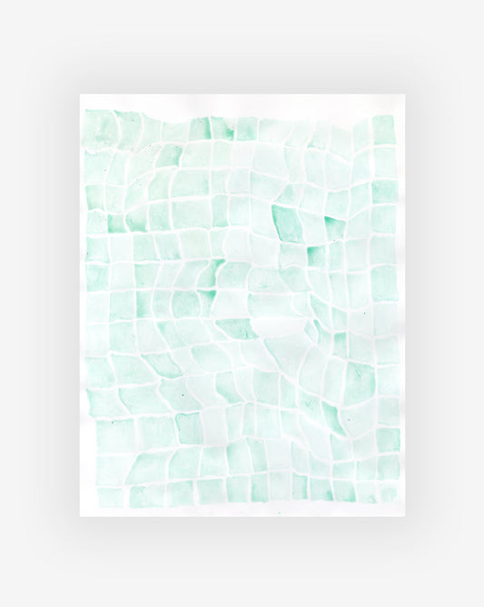 Abstract pattern of the bottom of a pool with green and white shapes.