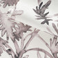 A luxury custom Topiary Wallpaper with a botanical design of grey and white leaves on it