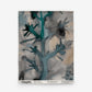 Aionas Grasscloth Sample in Isthmus featuring a dark teal, watercolor-style tree branch pattern against a neutral, mottled background.