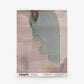 A rectangular Arcos Grasscloth Sample||Dusk fabric swatch featuring abstract watercolor patterns in muted pink, green, and beige tones. The bottom edge displays printed product details and the Eskayel logo on a white strip. Order a sample to experience these unique designs firsthand.