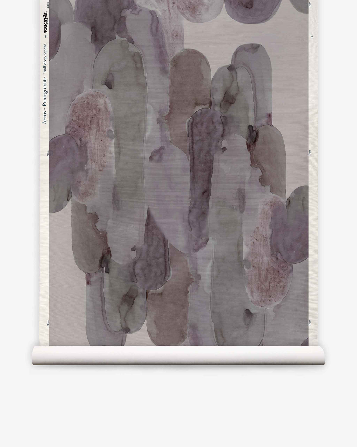 Bring an artful serenity into any space with the Arcos Grasscloth||Pomegranate wallpaper. Featuring overlapping brushstrokes in muted gray, lavender, and taupe tones, this nature-inspired design evokes the subtle textures of hand-painted wallpaper. Displayed on a roll against a white background, it offers the refined look of grasscloth wallpaper with a modern abstract twist.