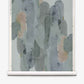 Arcos Grasscloth||Sage wallpaper roll showcases a watercolor-style, hand-painted design with abstract, overlapping shapes in muted green, blue, and beige tones. Displayed upright against a plain background, it offers a nature-inspired look for your space.