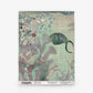 An artistic illustration from the Atoll Grasscloth Sample in the Reef design showcases a dark fish swimming among underwater plants and coral, with small light blue fish in the background. Featuring muted pastel colors and a textured overlay, this sample is perfect for those seeking unique aquatic-inspired artwork.