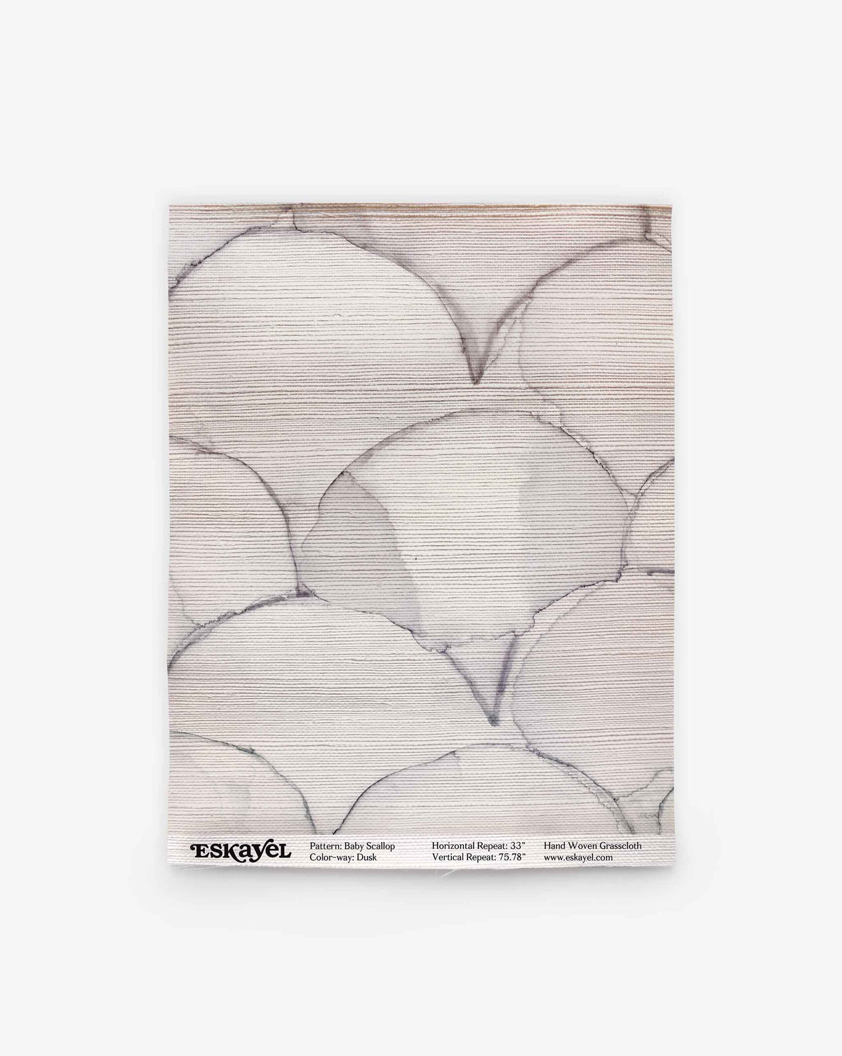 A rectangular Baby Scallop Grasscloth Sample||Dusk in soft gray scallop pattern on white background. Order Sample now—details below.