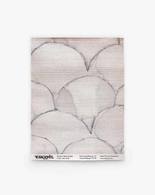 A rectangular Baby Scallop Grasscloth Sample||Dusk in soft gray scallop pattern on white background. Order Sample now—details below.
